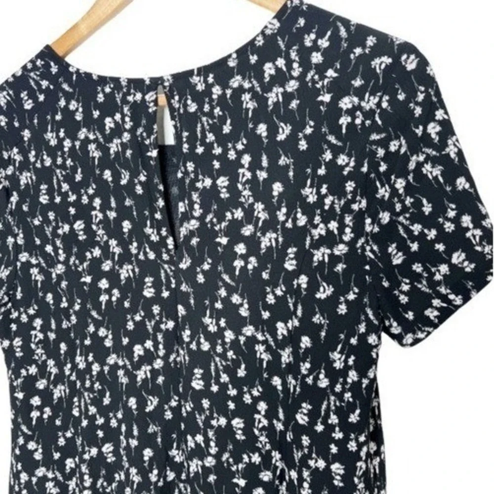 Lush Womens Black Floral Sprig Short Sleeve Keyhole Shift Dress Summer Size M‎
